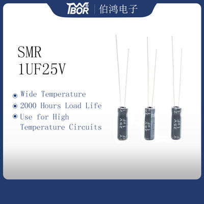 1UF 25V Radial Electrolytic Capacitor ISO14001 20% Toleransi