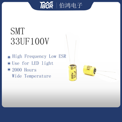 Kapasitor Suhu Tinggi Elektrolit Aluminium Kuning 33UF100V