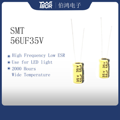 Kapasitor Suhu Tinggi ESR Rendah 56UF35V Kapasitor Elektrolit Timbal Radial