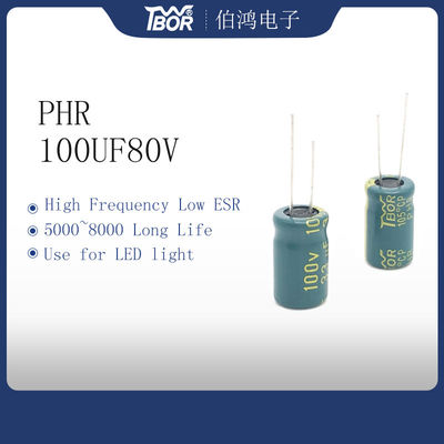 Frekuensi Tinggi 100uF 80V Aluminium Electrolytic Capacitor 10X20mm 5000 Jam
