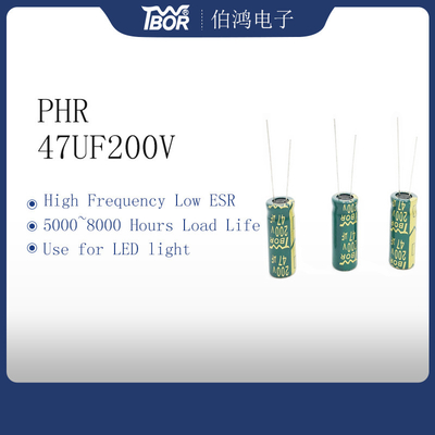 Frekuensi Tinggi Kapasitor Elektrolit ESR Rendah 47UF200V 13x25MM