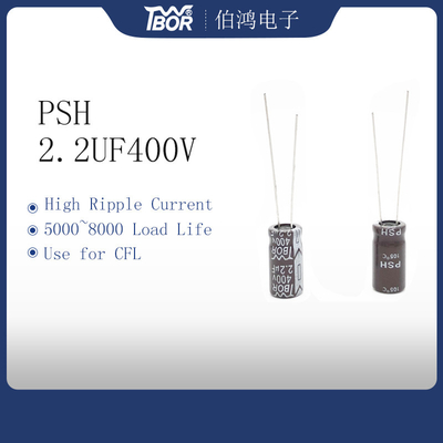 ISO9001 Aluminium Radial Electrolytic Capacitor 2.2UF400V Arus Riak Tinggi