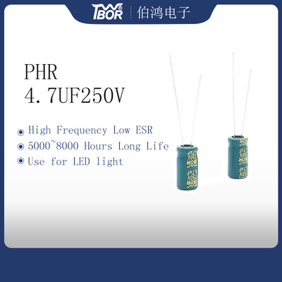 Silinder 4.7UF 250V Al Kapasitor Elektrolit 8x9MM ISO9001